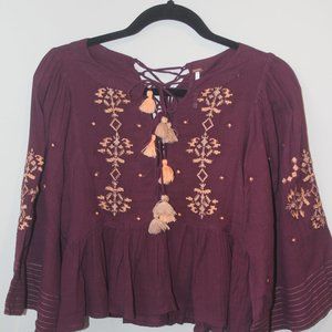 free people maroon tie up shirt size small